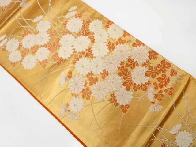 アンティーク　菊模様織り出し袋帯（着用可）